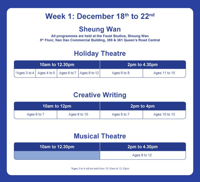 Winter Holiday Programme schedule WEEK-1