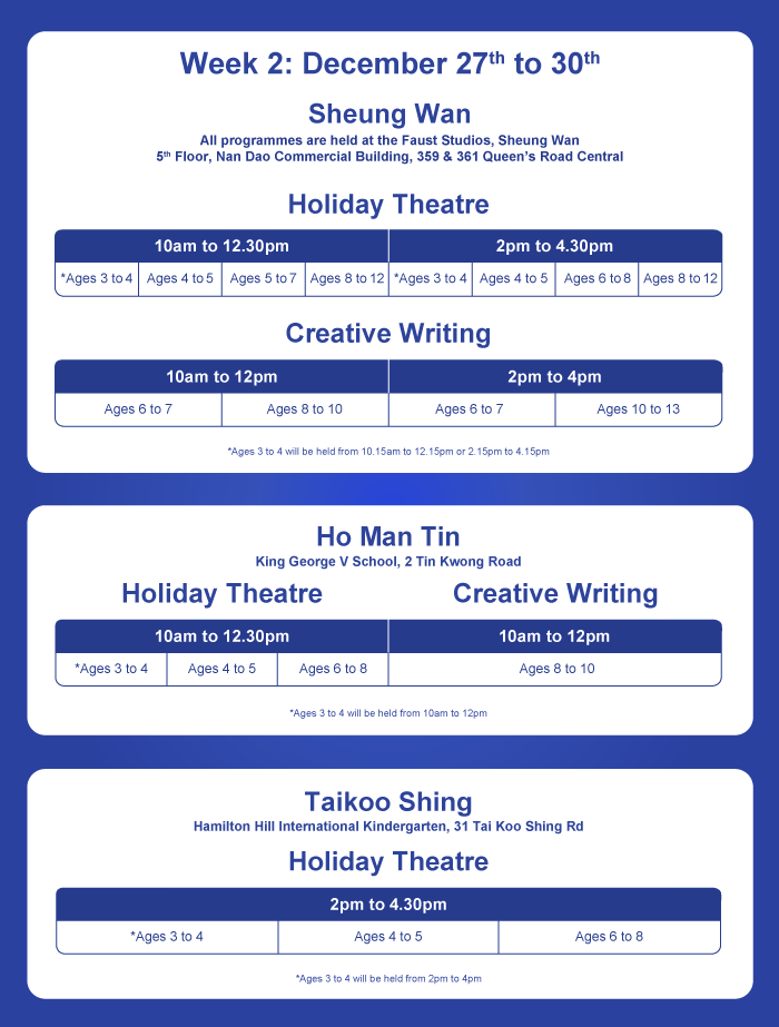 Winter Holiday Programme schedule WEEK-2
