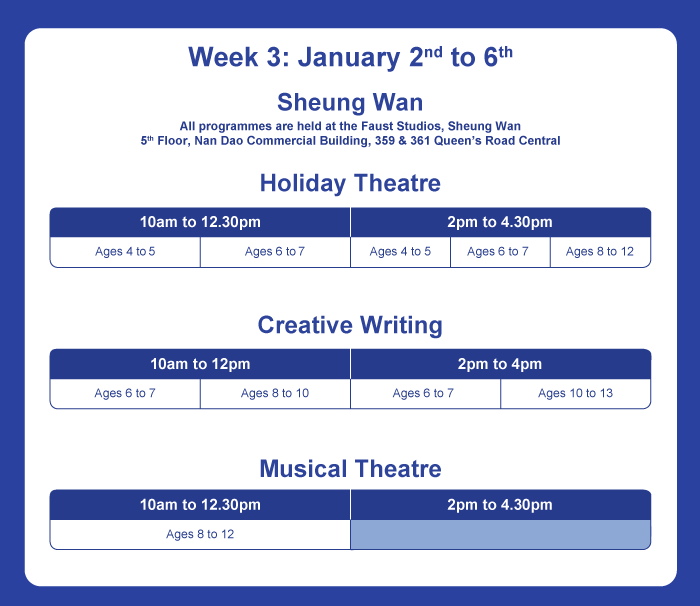 Winter Holiday Programme schedule WEEK-3