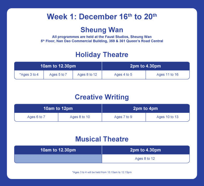 Winter Holiday Programme schedule WEEK-1