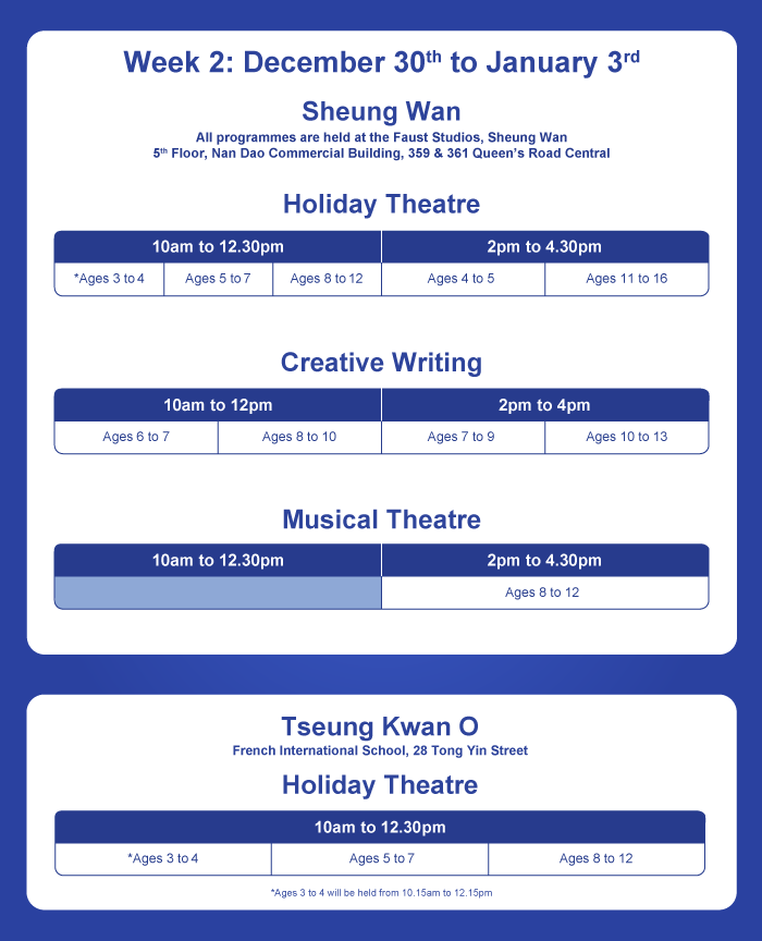 Winter Holiday Programme schedule WEEK-2