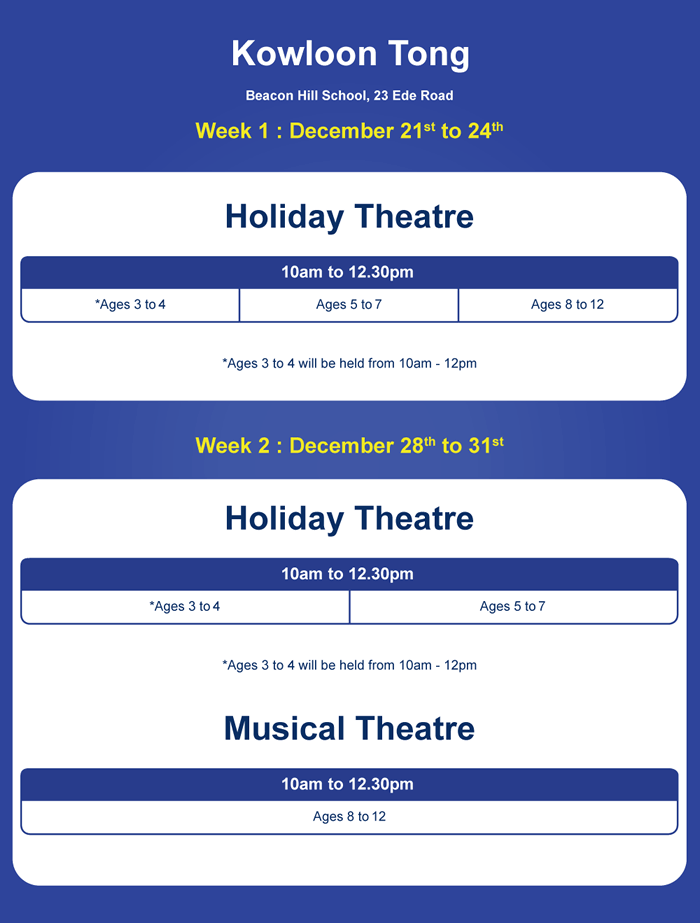 Winter Holiday Programme schedule